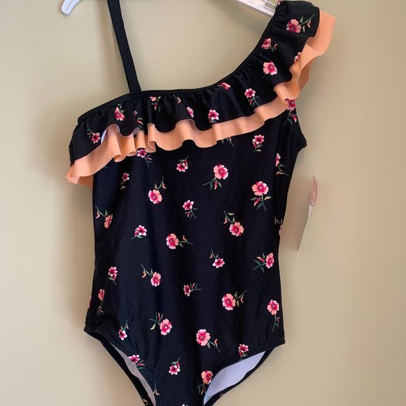 Swimsuit Ruffle Girls One Shoulder Stylish - Picture 1 of 5